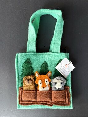 Global Goods Partners Children’s Felted Wool Tote With Three Finger Puppets